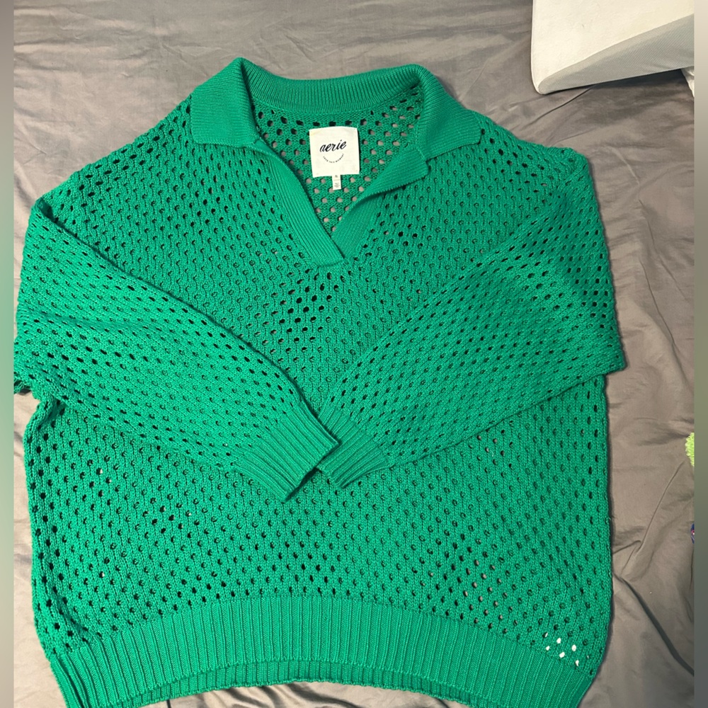 Aerie Green Cowl Neck Sweater with Textured Knit